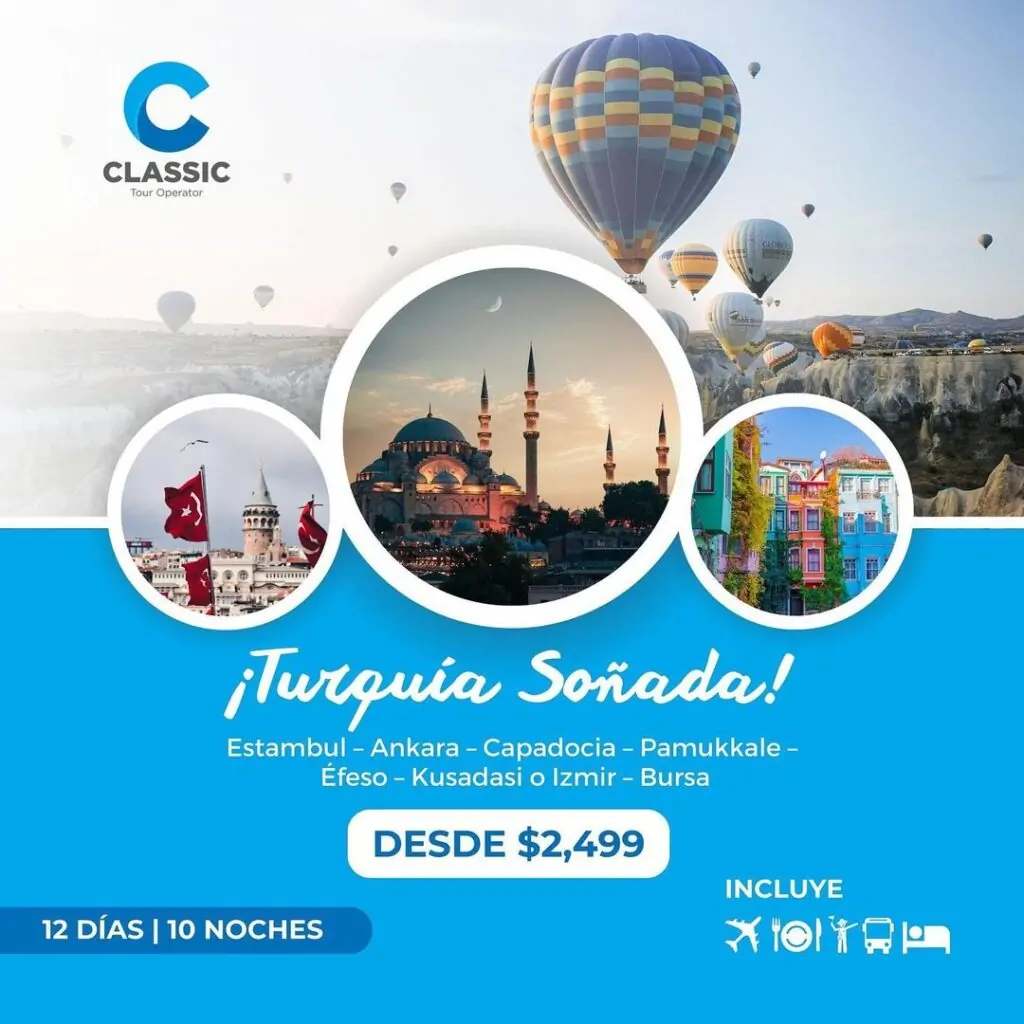  INCLUYE VUELOVIAJE DE PANAMÁ A TURQUÍA, ITALIA.VISITANDO: ESTAMBUL, ANKARA, CAPADOCIA, PAMUKKALE, EFESO, KUSADASI, IZMIR, BURSA, ESTAMBUL, ROMA. sales@classictourdr.com +1 849 620 2109 +1 809 552 1771